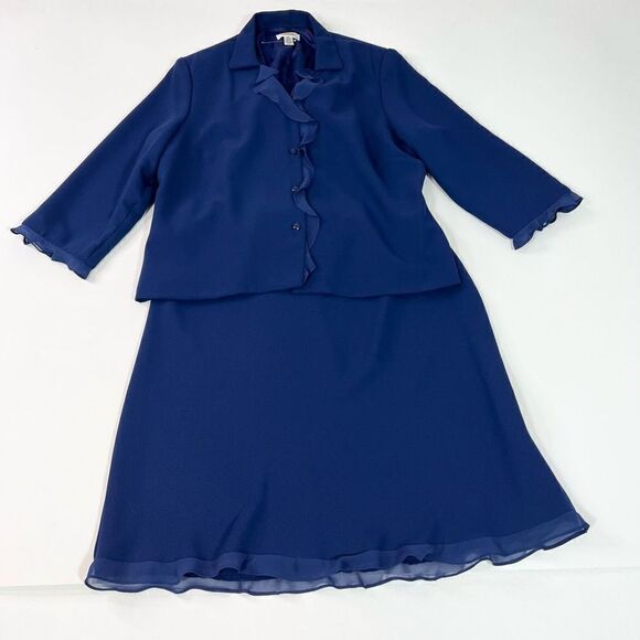 Talbots Two Piece Outfit Women's 18 Blue Top & Skirt Ruffles Matching Set - Picture 1 of 11
